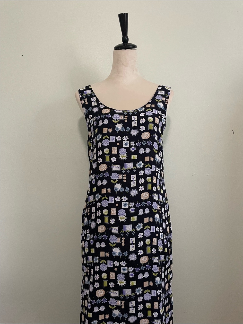 Reversible Navy Floral Tile Print Maxi Dress no tag see photos for size